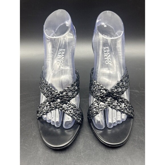 Franco Sarto Sandal Womens 8.5M Black Leather Slide On Open Toe Heel Sandal - Picture 2 of 16